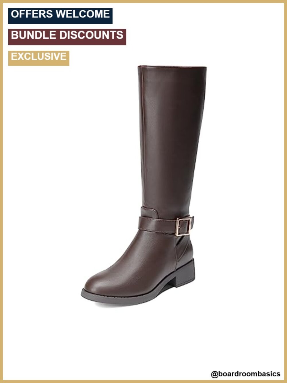 Women's Knee High Riding Boots with Side Zipper and Buckle Strap